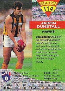 1994 Select AFL #114 Jason Dunstall Back